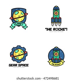 Simple flat space planet logo design template
