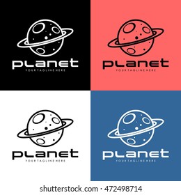 Simple Flat Space Planet Logo Design Template