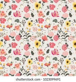 Simple Flat Spring Floral Seamless Pattern