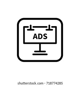 Simple flat street billboard with lights linear pictogram. Advertisement outline vector icon.
