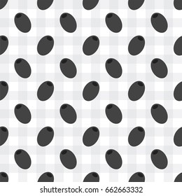 Simple Flat Style Black Olive on Plaid Background Vector Seamless Pattern