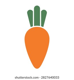 Simple flat style carrot illustration with green tops on a clean white background. Perfect for healthy eating, vegetarian diets, and food design projects.