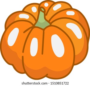 Simple flat style cartoon pumpkin side view. Pumpkin isolated on white background. Vector illustration. Thanksgiving or halloween element

