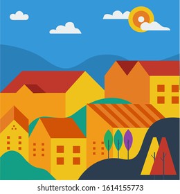 Simple Flat Style City Illustration