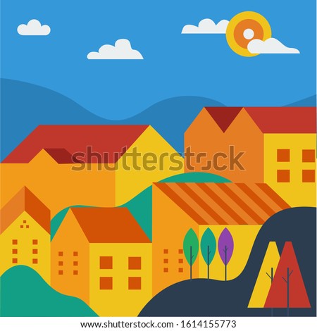 Simple Flat Style City Illustration