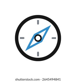 Simple flat style compass icon against a White Background, blue needle. Suitable for navigation or direction.