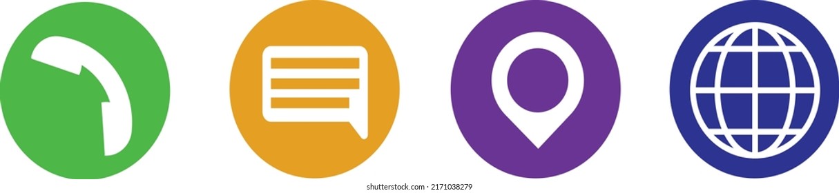 Simple Flat Style Contact information Icons in Vector. Phone, Message, Location, Web Vector Icons 