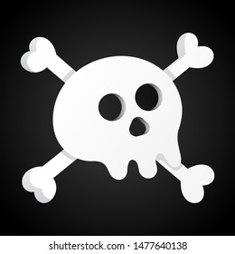Simple flat style design skull with crossed bones icon sign vector illustration isolated on black background. Human part head, Jolly Roger pirat flag symbol or halloween element of scary decoration