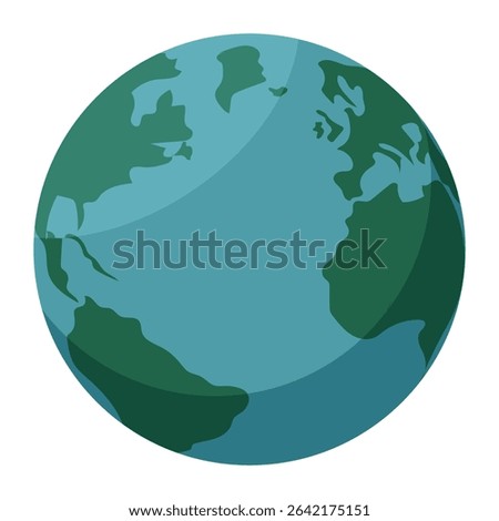 Simple flat style Earth globe showing the Americas, Europe, and Africa isolated on transparent background. Ideal for educational, environmental, or travel themed designs. Vector art