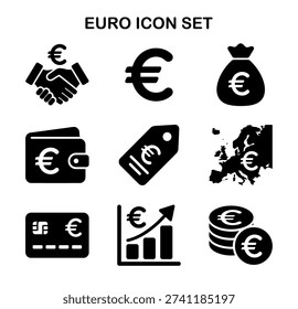 Simple Flat Style Euro Currency Symbol Icon Set for Finance and Business