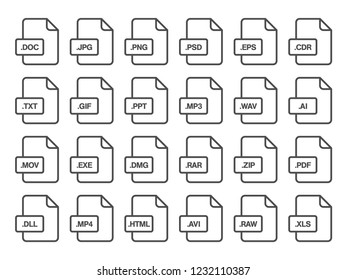 Simple flat style file type extensions icon set