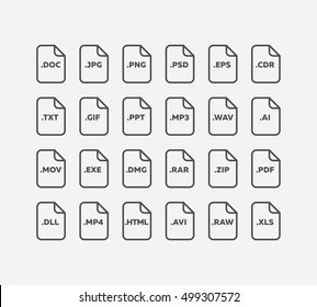 Simple Flat Style File Type / Extensions Icon Set