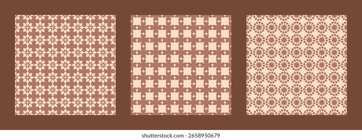 Simple flat style floral seamless pattern collection. Summer aesthetic print set for paper, textile and fabric. Geometric background vector illustration.
