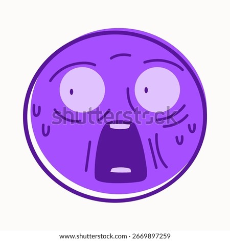 Simple Flat Style Frightened Face Expression Purple Round Shape Icon