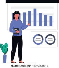 simple flat style girl with simple chart