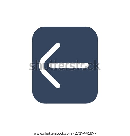 A simple, flat style graphic featuring a left arrow icon inside a rounded blue square, isolated on White.