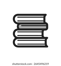 A simple flat style graphic of stacked books in grey tones against a White Background conveys knowledge.