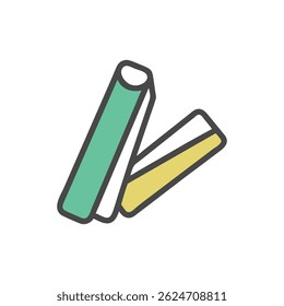 A simple flat style graphic of two sticks in pastel colors resting diagonally. Modern, clean design against stark black.