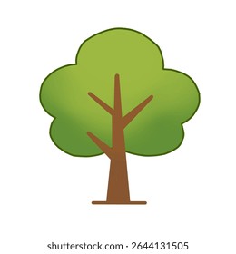 Simple flat style green tree icon with thick leafy crown and brown trunk, perfect for nature, environment, and eco-themed designs