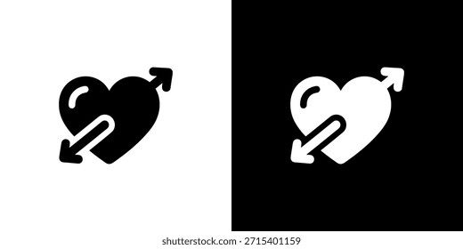 Corazón de estilo plano simple con forma de signo de símbolo de flecha