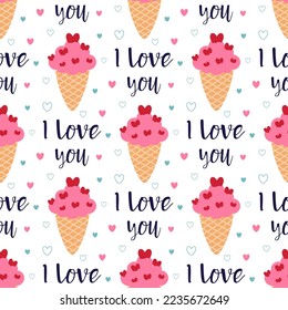 simple flat style, ice cream vector seamless pattern, ice cream waffle cones background, sweet dessert, cartoon style, festive wallpaper