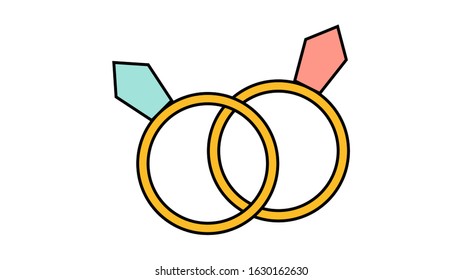 Simple flat style icon of beautiful two diamond rings for a wedding or engagement party for the feast of love Valentine's Day or March 8th. Vector illustration.