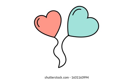 Simple flat style icon of beautiful two balloons in the form of hearts for the feast of love on Valentine's Day or March 8th. Vector illustration.