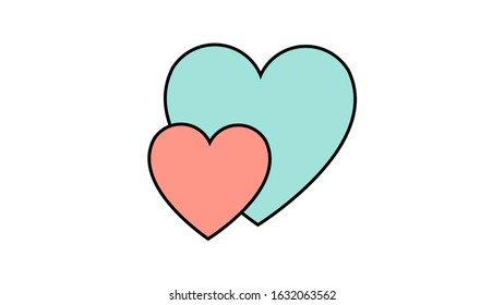 Simple flat style icon of a beautiful two hearts in love for the feast of love on Valentine's Day or March 8th. Vector illustration