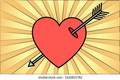 Simple flat style icon of a beautiful heart pierced by an arrow of a cupid for the feast of love on Valentine's Day or March 8th. Vector illustration.