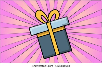 Simple flat style icon beautiful blue gift box with a ribbon and a bow for the holiday of love for Valentine's Day or March 8. Vector illustration.