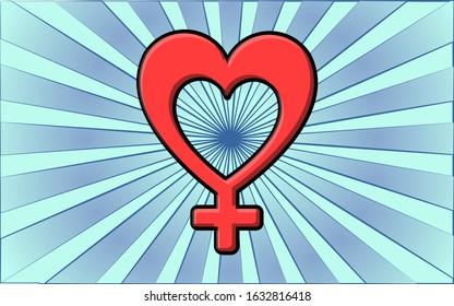 Simple flat style icon of the beautiful symbol of the astronomical man and Mars in the heart for the feast of love on Valentine's Day or March 8th. Vector illustration.