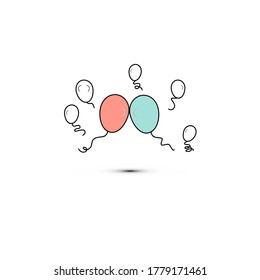 Simple flat style icon of beautiful two balloons in the form of hearts for the feast of love on Valentine's Day or March 8th. illustration.