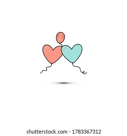 Einfache flache Ikone von schönen drei Ballons in Form von Herzen für das Fest der Liebe am Valentinstag oder 8. März. Illustration.