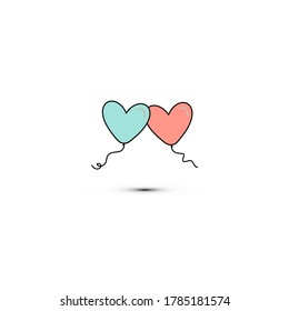 Simple flat style icon of beautiful two balloons in the form of hearts for the feast of love on Valentine's Day or March 8th. illustration.