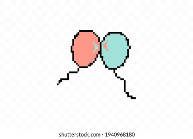 Simple flat style icon of beautiful two Pixelated balloons for the feast of love on Valentine's Day or March 8th. Vector illustration.