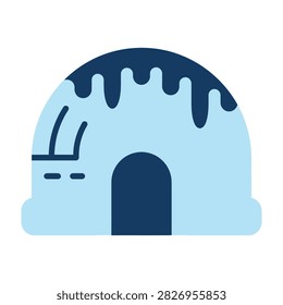 A simple flat style icon of an igloo, representing arctic life, winter shelters, and cold climates. Perfect for travel, geography, and weather related projects.