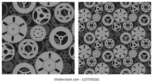 Simple flat style icons vector illustration. Gears seamless pattern background.