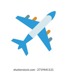Ilustración de estilo plano simple de un avión azul. Diseño limpio con detalles mínimos sobre un fondo blanco sólido.