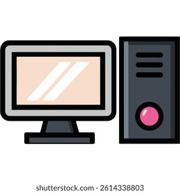 simple flat style illustration of a minimalist desktop computer setup with monitor and CPU