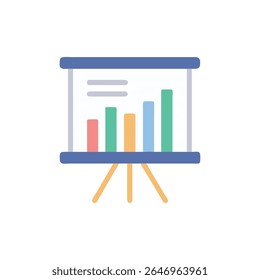 Simple flat style illustration of a presentation board showing a bar graph. Perfect for finance and business.