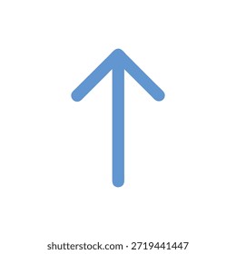 Una simple ilustración de estilo plano de una flecha azul apuntando hacia arriba sobre fondo blanco que ofrece un diseño minimalista.