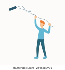 Simples Flat Style Man Segurando microfone Gravação de áudio