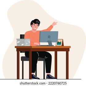 simple flat style man space working