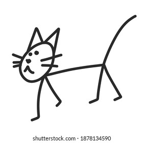 Simple flat style minimalistic cat walking and smiling.Hand drawn trendy  Vector illustration. Isolated drawing. Contemporary doodle concept for sticker, icon, textile decoration
