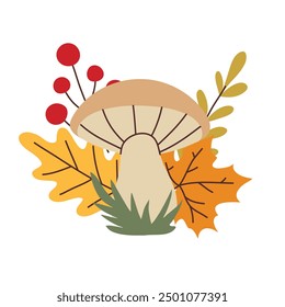 Seta simple de estilo plano y hojas de otoño. Elementos de diseño lindos y acogedores dibujados a mano. Otoño, otoño
