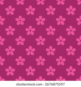Einfaches, flaches Muster mit rosafarbenen Blumen auf dunkelrosa Hintergrund