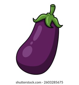 Simple Flat Style Purple Eggplant Icon – Vector Illustration Isolated on White Background