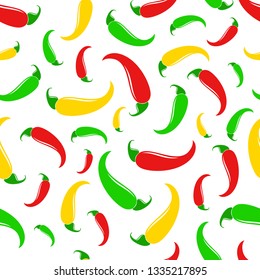 Simple flat style red chili pepper illustration. Vector seamless pattern.