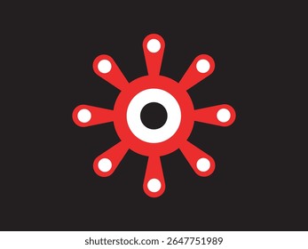 Estilo plano simples vermelho raios forma da roda com pontos Elemento de design