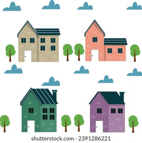 simple flat style set 4 house minimalist